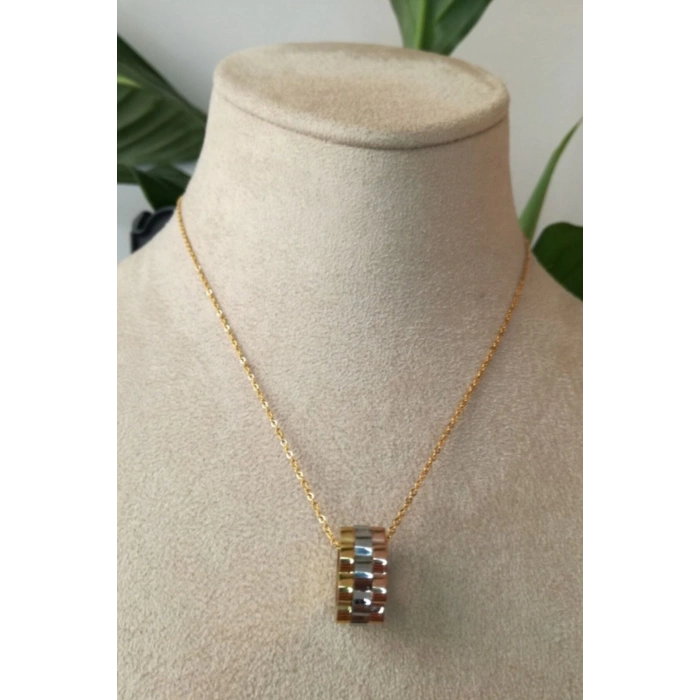 yuzuk tasarim ince zincirli altin renkli kaliteli paslanmaz celik kolye stainless stell