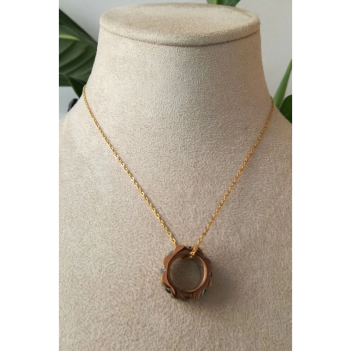 yuzuk tasarim ince zincirli altin renkli kaliteli paslanmaz celik kolye stainless stell