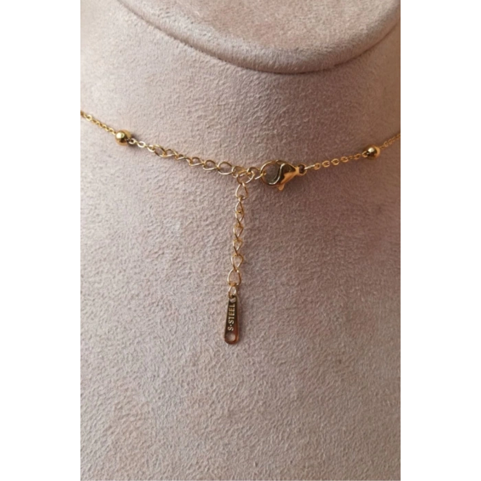 yuzuk tasarim ince zincirli altin renkli kaliteli paslanmaz celik kolye stainless stell