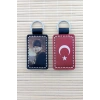 Ozel Tasarim Hakiki Deri Ataturk Siluetli Ayyildiz Hediyelik Anahtarlik