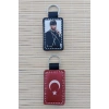 Ozel uretim Ayyildiz Bayrakli Ataturk Siluetli Hakiki Deri Hediyelik Anahtarlik