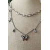 kelebekli tasarim ince silver cift zincirli gumus renkli kaliteli paslanmaz celik kolye stainless stell