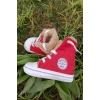 kirmizi renkli converse model ici polarli organik unisex cocuk bebek ilkadim bagcikli patik sneaker casual ayakkabi