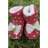 kirmizi renkli fiyonklu dantelli beyaz gullu model ici pamuklu organik hafif taban ortopedik cocuk bebek ilkadim patik panduf