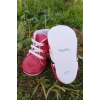 kirmizi renkli ici pamuklu organik cocuk bebek ilkadim bagcikli patik sneaker casual ayakkabi