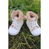 krem renkli converse model ici polarli organik unisex cocuk bebek ilkadim bagcikli patik sneaker casual ayakkabi