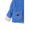 mavi renkli cocuk wellsoft kaliteli organik uzun kollu dugmeli kapusonlu ayicik nakisli cepli mont