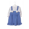 mavi renkli pamuklu yavru ayicik detayli kaliteli etek bluz cocuk takim elbise