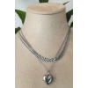 orme cift silver zincirli kalp tasarim gumus renkli kaliteli paslanmaz celik kolye stainless stell