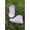 pembe renkli ici pamuklu organik cocuk bebek ilkadim bagcikli patik sneaker casual ayakkabi