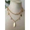 yaprakli tasarim ince gold cift zincirli altin renkli zirkon tasli kaliteli paslanmaz celik kolye stainless stell