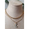 yarim ay tasarim ince gold cift zincirli altin renkli zirkon tasli kaliteli paslanmaz celik kolye stainless stell