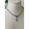 yildiz nazar boncuklu tasarim kalin silver orme zincirli gumus renkli zirkon tasli kaliteli paslanmaz celik kolye stainless stell