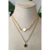 yildiz tasarim ince gold cift zincirli altin renkli selenit tasli kaliteli paslanmaz celik kolye stainless stell
