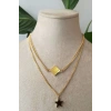 yildiz tasarim ince gold cift zincirli altin renkli selenit tasli kaliteli paslanmaz celik kolye stainless stell