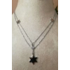 yildiz tasarim ince silver cift zincirli zirkon selenit tasli gumus renkli kaliteli paslanmaz celik kolye stainless stell