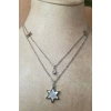 yildiz tasarim ince silver cift zincirli zirkon selenit tasli gumus renkli kaliteli paslanmaz celik kolye stainless stell