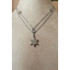 yildiz tasarim ince silver cift zincirli zirkon selenit tasli gumus renkli kaliteli paslanmaz celik kolye stainless stell