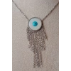 yuvarlak nazar boncuklu goz tasarim ince silver zincirli gumus renkli kaliteli paslanmaz celik kolye stainless stell