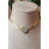 yuvarlak tasarim ince gold italyan zincirli altin renkli zirkon tasli kaliteli paslanmaz celik kolye stainless stell