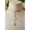 yuvarlak tasarim ince gold zincirli altin renkli zirkon tasli cift sallantili kaliteli paslanmaz celik kolye stainless stell