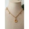 yuvarlak tasarim ince gold zincirli zirkon ay tasli altin renkli kaliteli paslanmaz celik kolye stainless stell