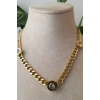 yuvarlak tasarim kalin gold zincirli tasli altin renkli kaliteli paslanmaz celik kolye stainless stell