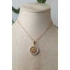 yuvarlak yonca tasarim ince gold zincirli zirkon tasli altin renkli kaliteli paslanmaz celik kolye stainless stell