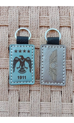 1911 Kartal Amblemli Siluetli Pilot Brovesi Hakiki Deri Hediyelik Anahtarlik