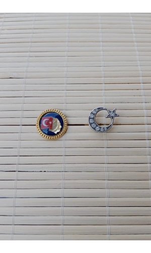 2 Adet Ata rozeti Beyaz Tasli Ayyildiz Sarrafiyeli Taki ceket yaka ignesi yaka rozeti