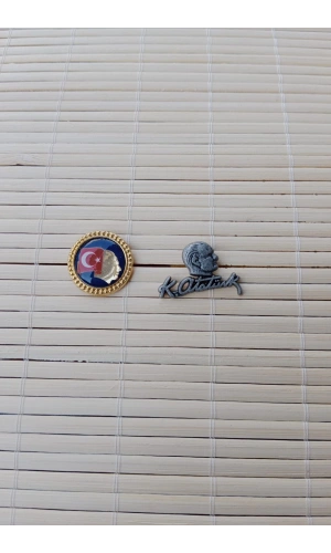 2 Adet Ata rozeti Siyah Ataturk siluetli imzali Sarrafiyeli taki ceket yaka ignesi yaka rozeti