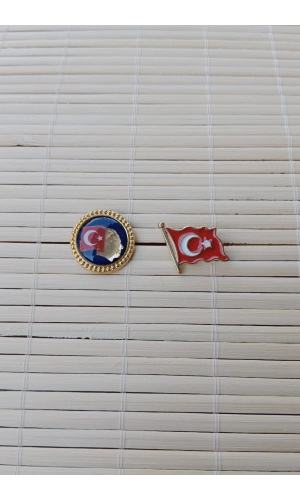 2 Adet Ata rozeti ve Dalgalanan Bayrak Sarrafiyeli taki ceket yaka ignesi yaka rozeti