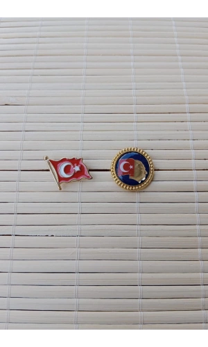 2 Adet Dalgalanan Bayrak Ata rozeti Sarrafiyeli Taki ceket yaka ignesi yaka rozeti