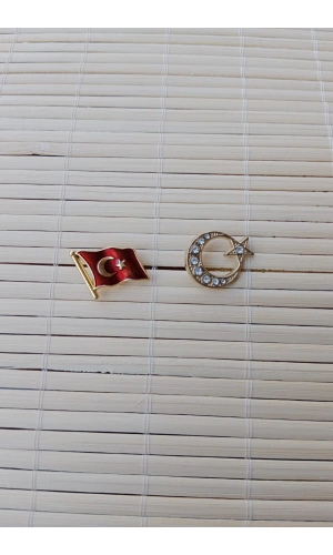 2 Adet Dalgalanan Bayrak Tasli Sari renkli Ayyildiz Sarrafiyeli Taki ceket yaka ignesi yaka rozeti