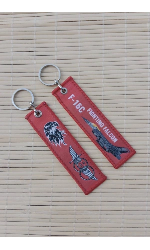 2 Adet F-16C Fighting Falcon yazili Kirmizi beyaz nakis islemeli bez anahtarlik