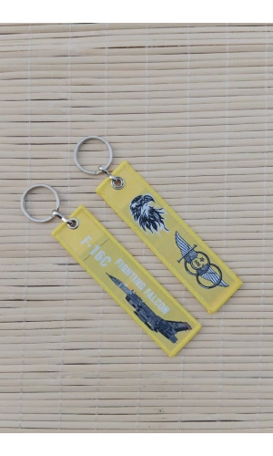 2 Adet F-16C Fighting Falcon Yazili Sari Beyaz Nakis islemeli Bez Anahtarlik