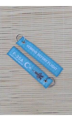 2 Adet F-35 A Remove Before Flight Yazili Mavi Beyaz Nakis islemeli Bez Anahtarlik