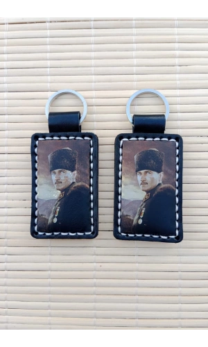 Ozel Tasarim Hakiki Deri Ataturk Siluetli Ayyildiz Hediyelik Anahtarlik