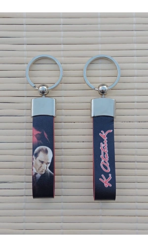 ozel uretim ataturk siluetli kemal ataturk imzali hakiki deri hediyelik anahtarlik