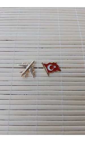 2 Adet Sari renkli ucak maketi ve Dalgalanan Bayrak Sarrafiyeli Taki ceket yaka ignesi yaka rozeti