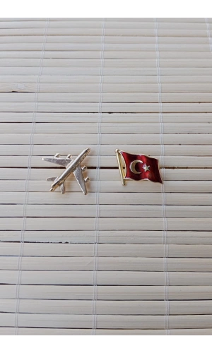 2 Adet Sari renkli ucak maketli Dalgalanan Bayrak Sarrafiyeli Taki ceket yaka ignesi yaka rozeti