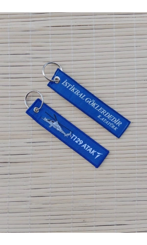 2 Adet T 129 Atak istikbal Goklerdedir Yazili Lacivert Beyaz Nakis islemeli Bez Anahtarlik