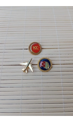 3 Adet 100. yil Ata rozeti Sari renkli ucak maketli Sarrafiyeli Taki ceket yaka ignesi yaka rozeti