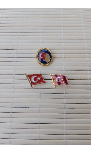 3 Adet Dalgalanan Bayrak Ata rozeti Sarrafiyeli Taki ceket yaka ignesi yaka rozeti