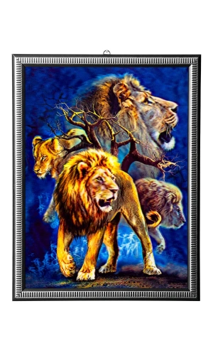 5d recine elmas boyama 180° hareketli 4 lu aslanlar cerceveli tablo resim