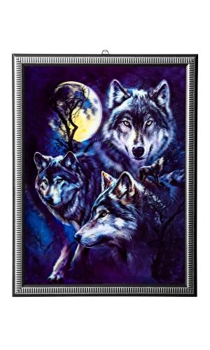 5d recine elmas boyama 180° hareketli 4 lu dolunayda kurtlar cerceveli tablo resim