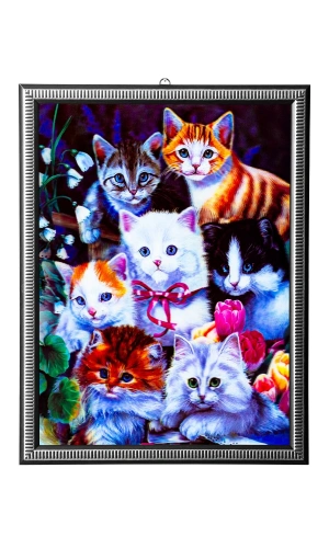 5d recine elmas boyama 180° hareketli 7 li sevimli kediler cerceveli tablo resim