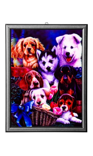 5d recine elmas boyama 180° hareketli 7 li yavru kopekler cerceveli tablo resim