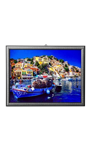 5d recine elmas boyama 180° hareketli balikci kayik cerceveli tablo resim