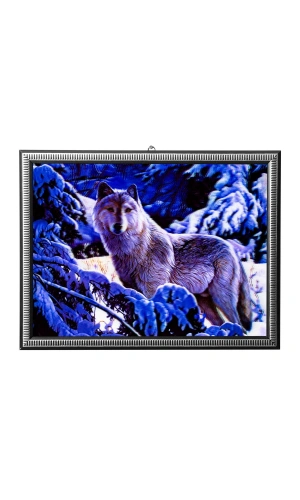 5d recine elmas boyama 180° hareketli beyaz karlardaki kurt cerceveli tablo resim